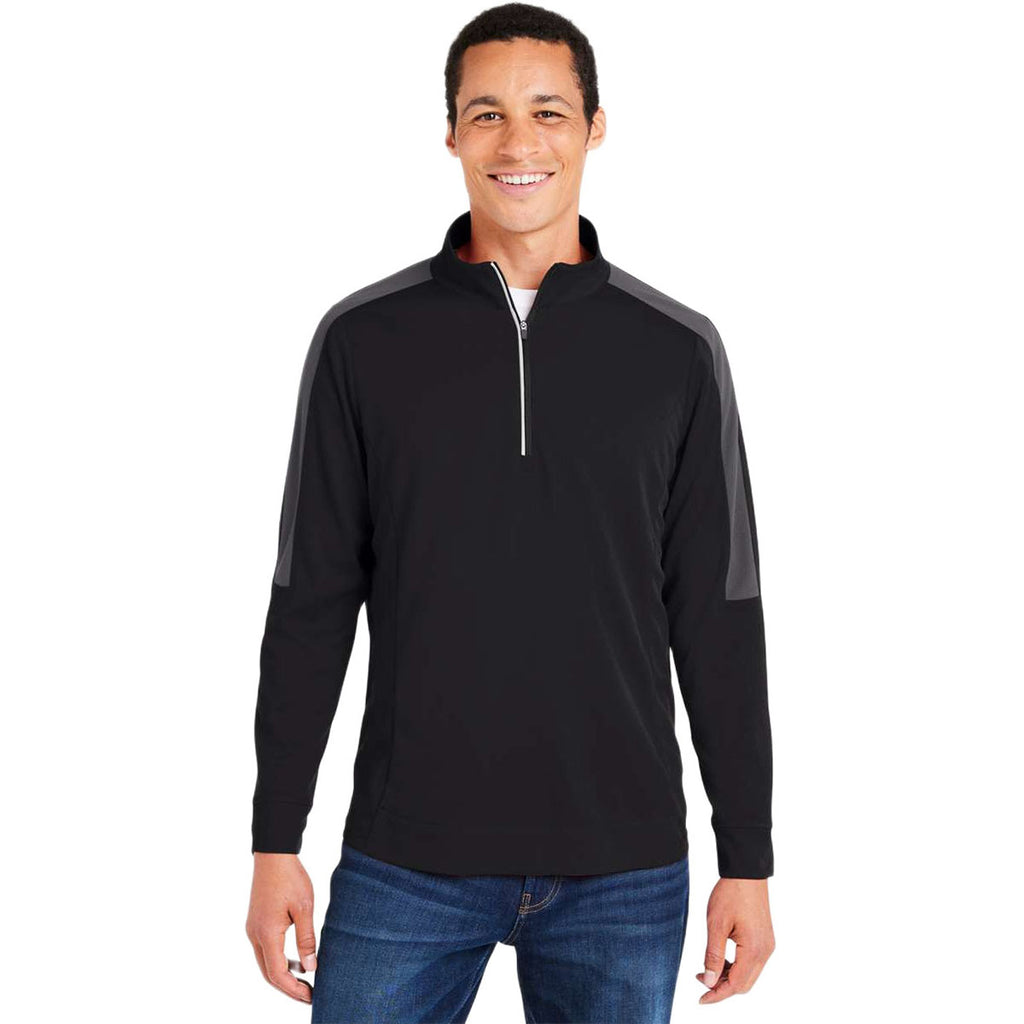 Core 365 Men's Black/Carbon Market Snag Protect Mesh Colorblock Quarter-Zip Pullover