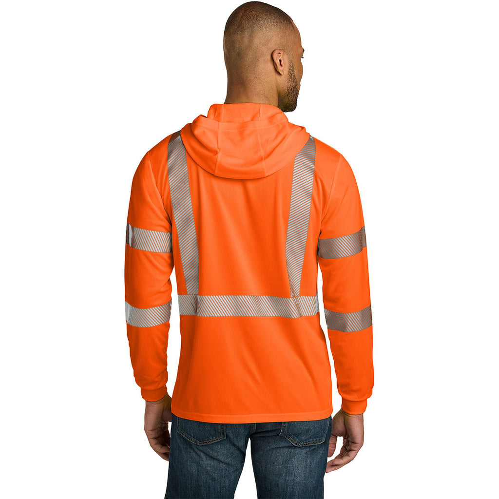 CornerStone Men's Safety Orange ANSI 107 Class 3 Long Sleeve Segmented Tape Hooded Tee