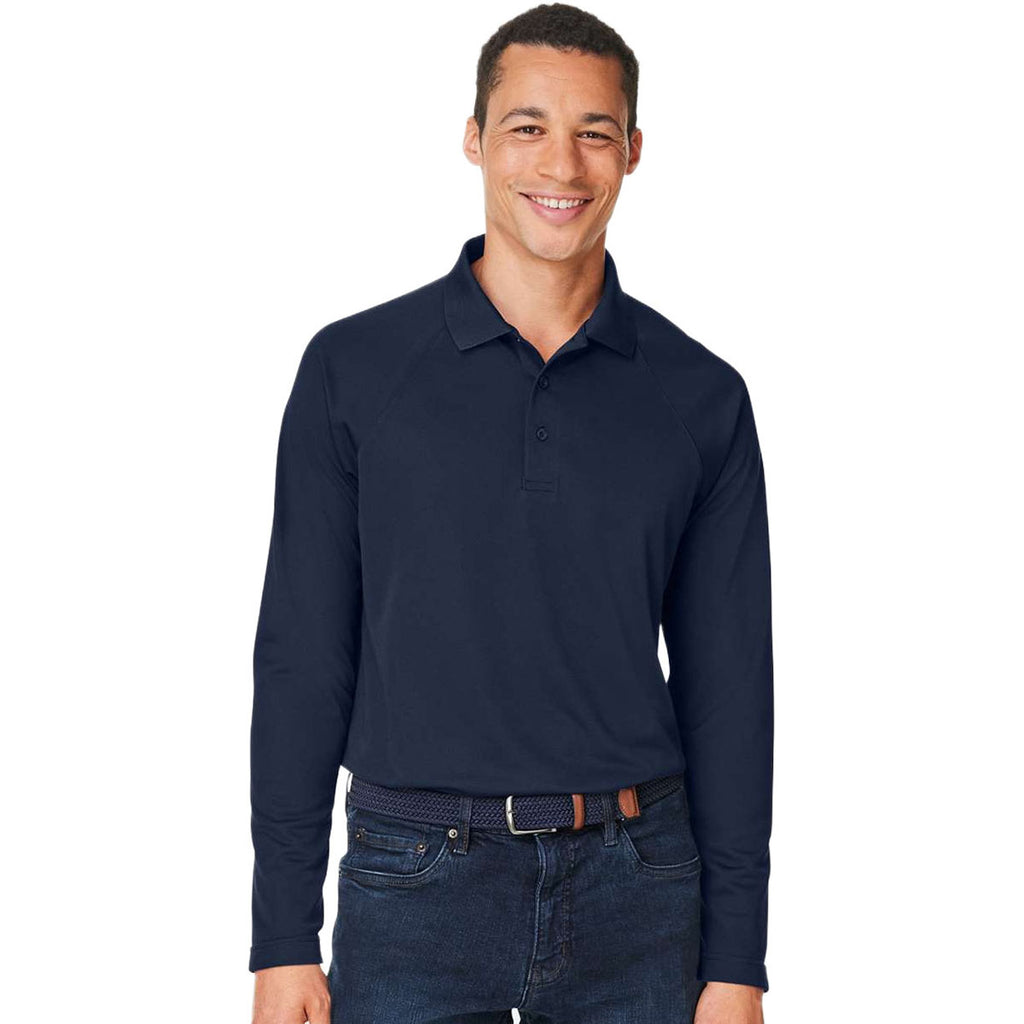 Harriton Men's Dark Navy Charge Snag and Soil Protect Long Sleeve Polo