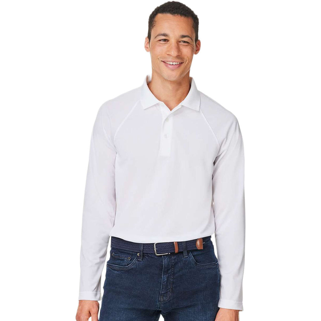 Harriton Men's White Charge Snag and Soil Protect Long Sleeve Polo