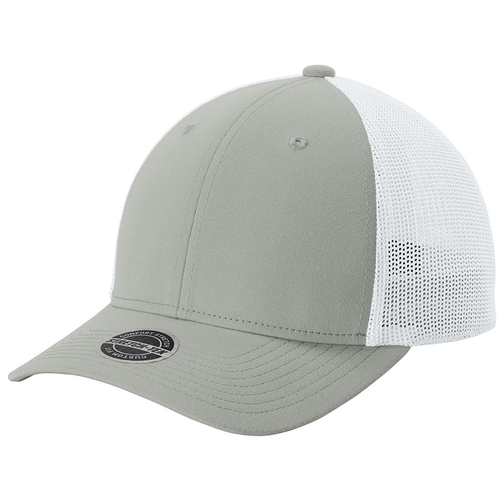 Sport-Tek Silver/White Stretch-Tek Mesh Back Cap