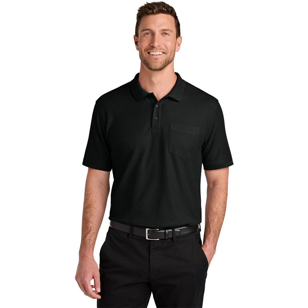 Port Authority Men's Deep Black Tall Wearever Signature Pique Pocket Polo
