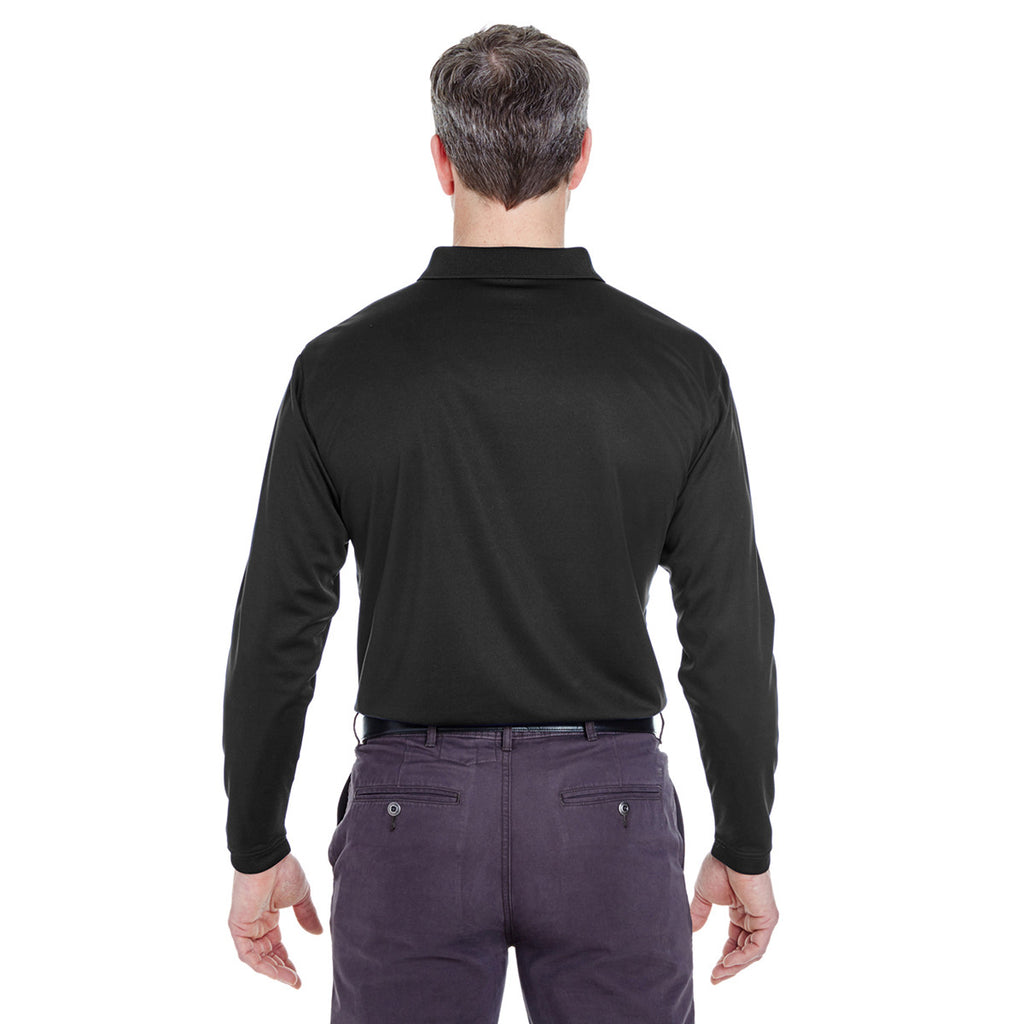 UltraClub Men's Black Cool & Dry Sport Long-Sleeve Polo