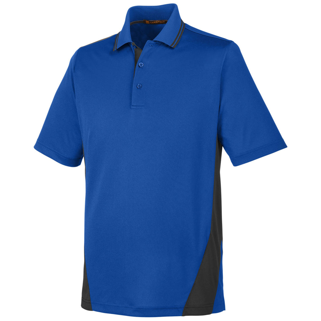 Harriton Men's True Royal/Black Tall Flash Snag Protection Plus Colorblock Polo