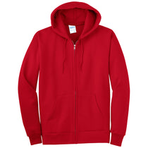 Port & Company Men's Red Essential Fleece Full-Zip Hooded Sweatshirt