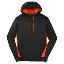 Sport-Tek Men's Black/ Deep Orange Sport-Wick Fleece Colorblock Hooded Pullover