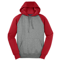 Sport-Tek Men's True Red/Vintage Heather Raglan Colorblock Pullover Hooded Sweatshirt