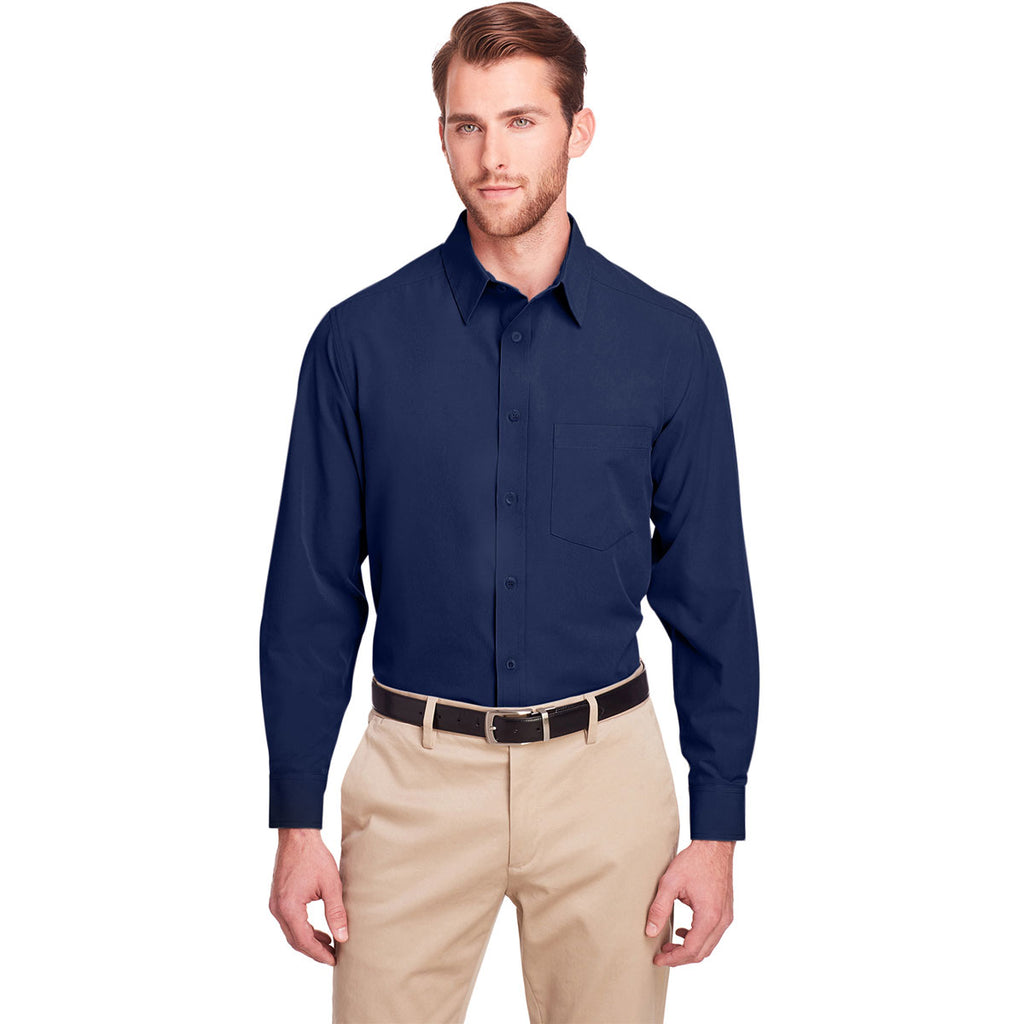 UltraClub Men's Navy Bradley Performance Woven Shirt