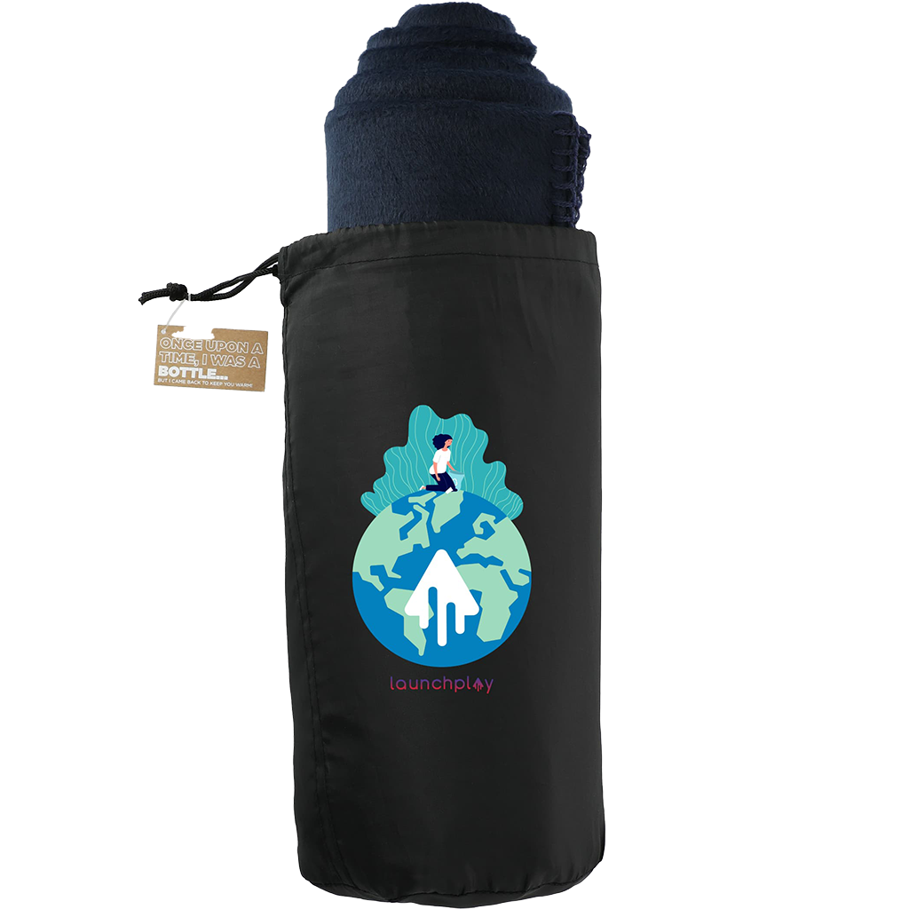 Leed's Navy 100% Recycled PET Fleece Blanket with Canvas Pouch