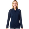 Adidas Women's Team Navy Blue Stripe Block Quarter-Zip Pullover