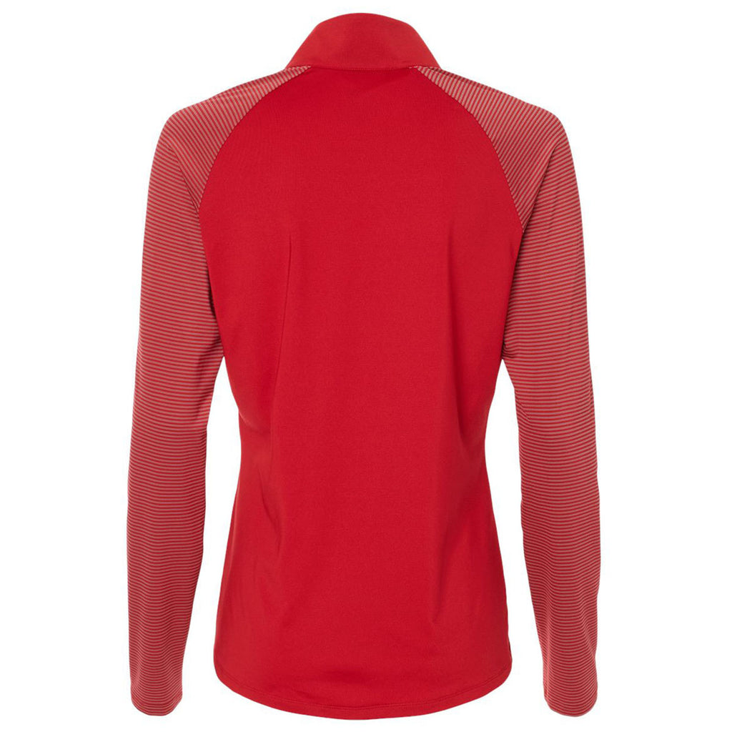 Adidas Women's Team Power Red Stripe Block Quarter-Zip Pullover