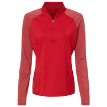 Adidas Women's Team Power Red Stripe Block Quarter-Zip Pullover