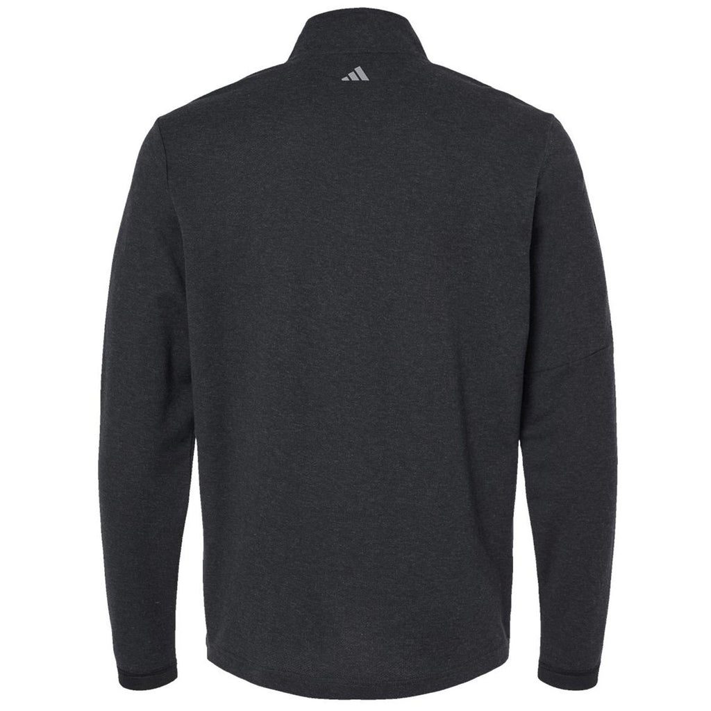 Adidas Men's Black Melange 3-Stripes Quarter-Zip Sweater