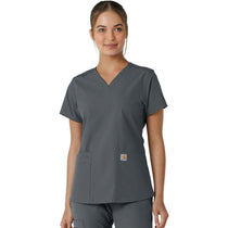 Carhartt Women's Pewter Four-Pocket V-Neck Knit Panel Scrub Top