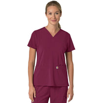 Carhartt Women's Wine Three-Pocket Flex Panel V-Neck Scrub Top