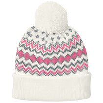 Port Authority Marshmallow/Awareness Pink/Gusty Grey Alpine Pom Beanie