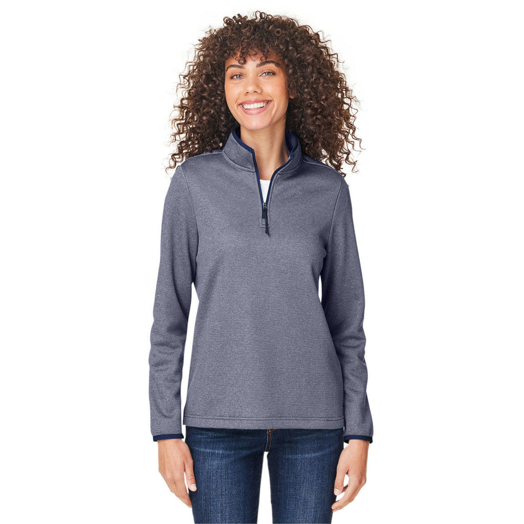 Core 365 Women's Classic Navy/White Venture Heathered Stripe Quarter-Zip