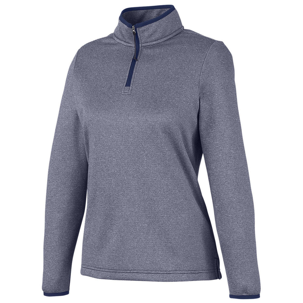 Core 365 Women's Classic Navy/White Venture Heathered Stripe Quarter-Zip