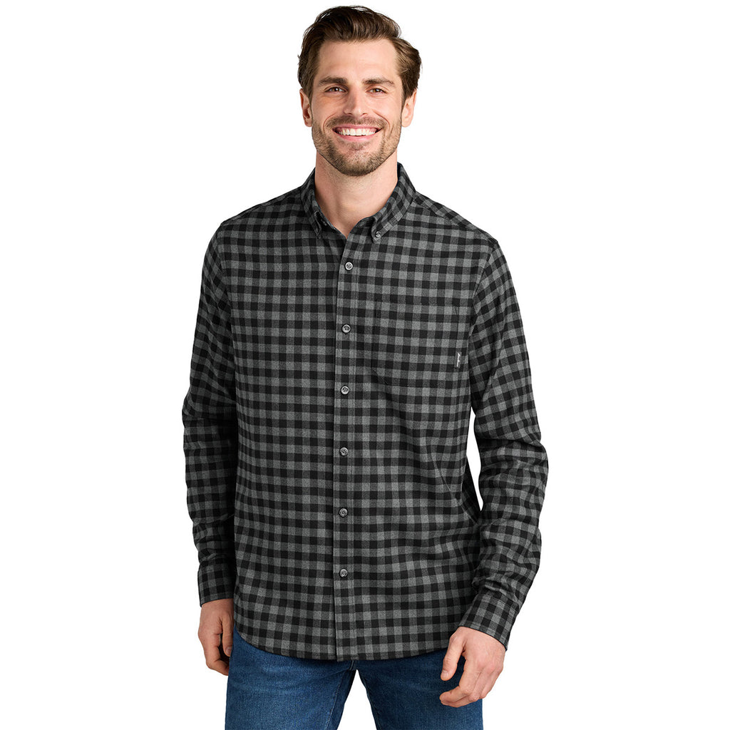 Eddie Bauer Men's Deep Black Mini Buffalo Long Sleeve Favorite Flannel Plaid Shirt