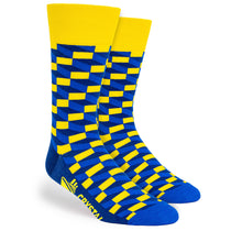 Pop Promos Blue & Yellow Rectangle Design Dress Socks