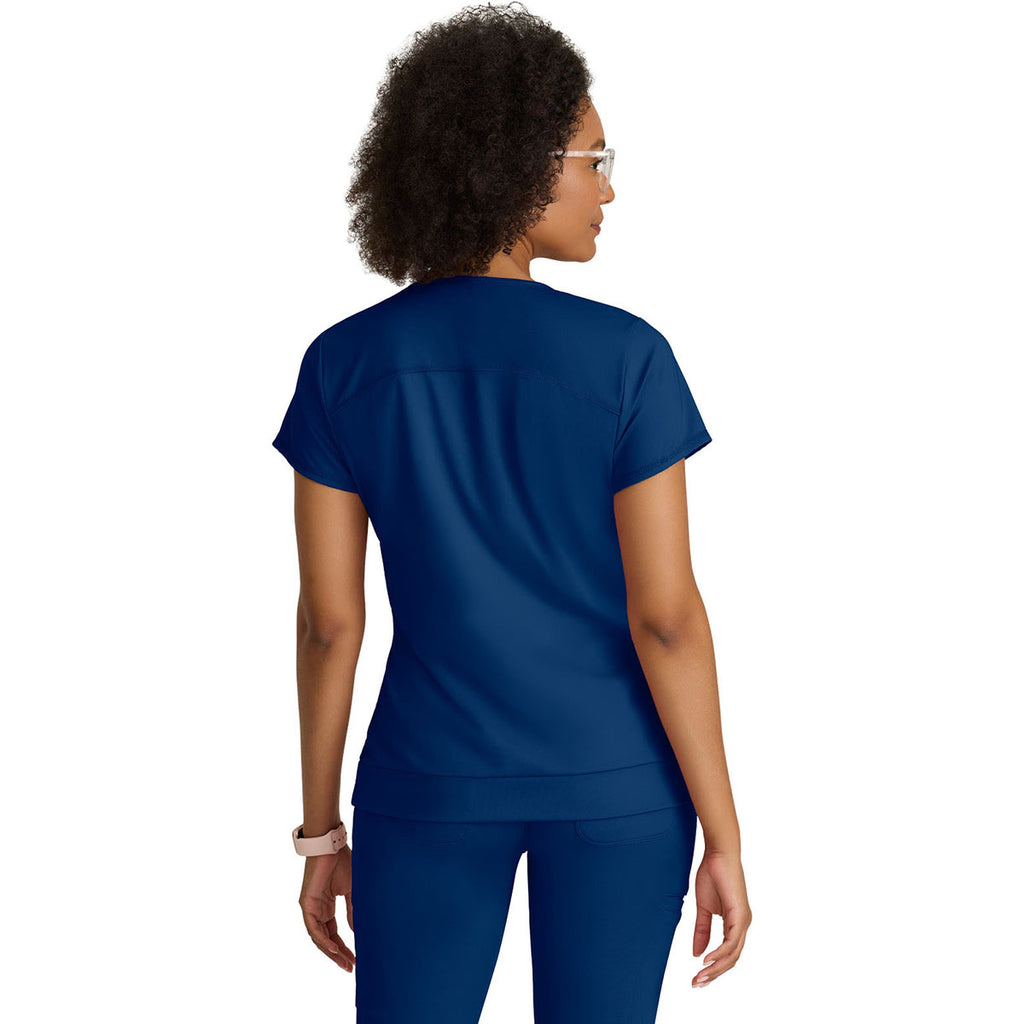 Grey's Anatomy Women's Indigo (Navy) Two Pocket V-Neck Motivate Top