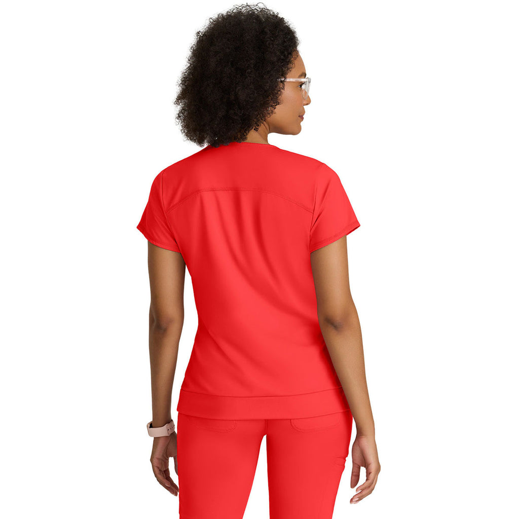 Grey's Anatomy Women's Radiant Coral Two Pocket V-Neck Motivate Top