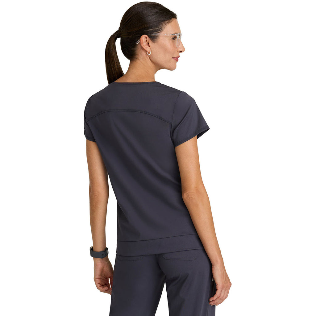 Grey's Anatomy Women's Steel Two Pocket V-Neck Motivate Top