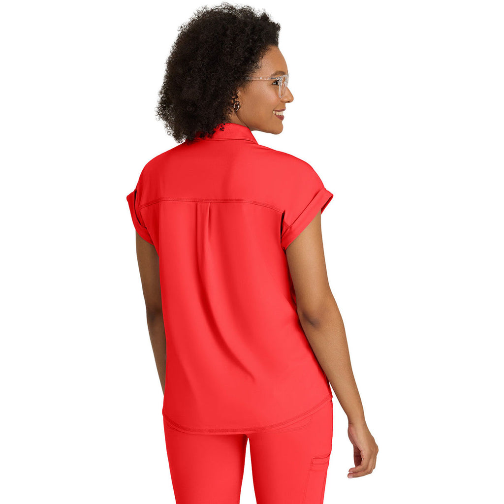 Grey's Anatomy Women's Radiant Coral One Pocket Polo Neck Renew Top