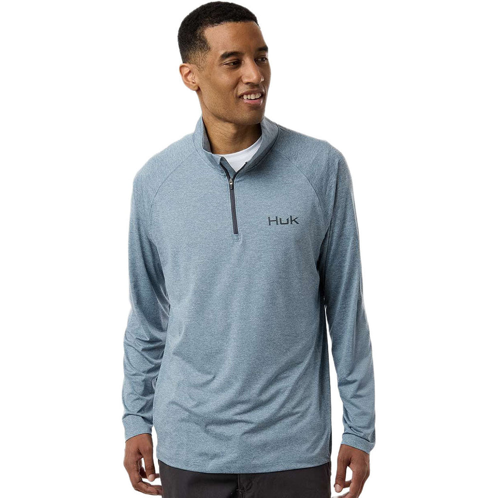 HUK Men's Silverblue Heather Airweight Heather Quarter-Zip Pullover