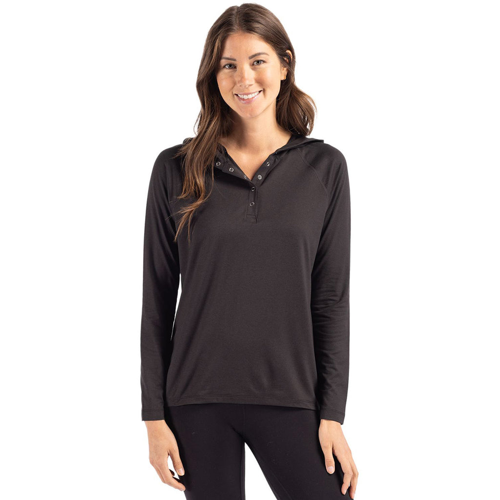 Cutter & Buck Women's Black Coastline Epic Comfort Eco Recycled Hooded Shirt