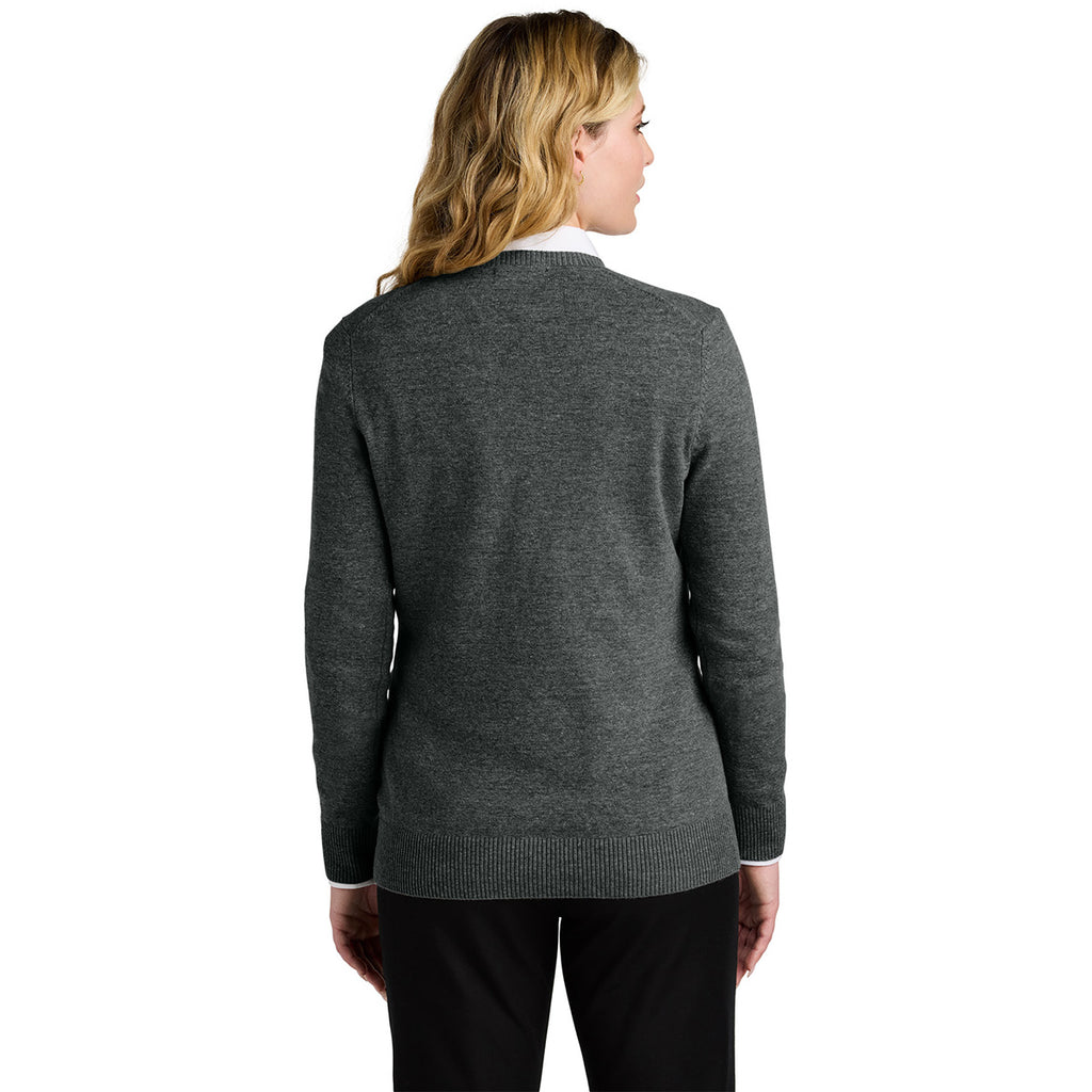 Port Authority Women's Charcoal Heather Easy Care V-Neck Sweater