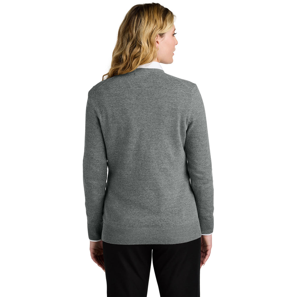 Port Authority Women's Medium Heather Grey Easy Care V-Neck Sweater