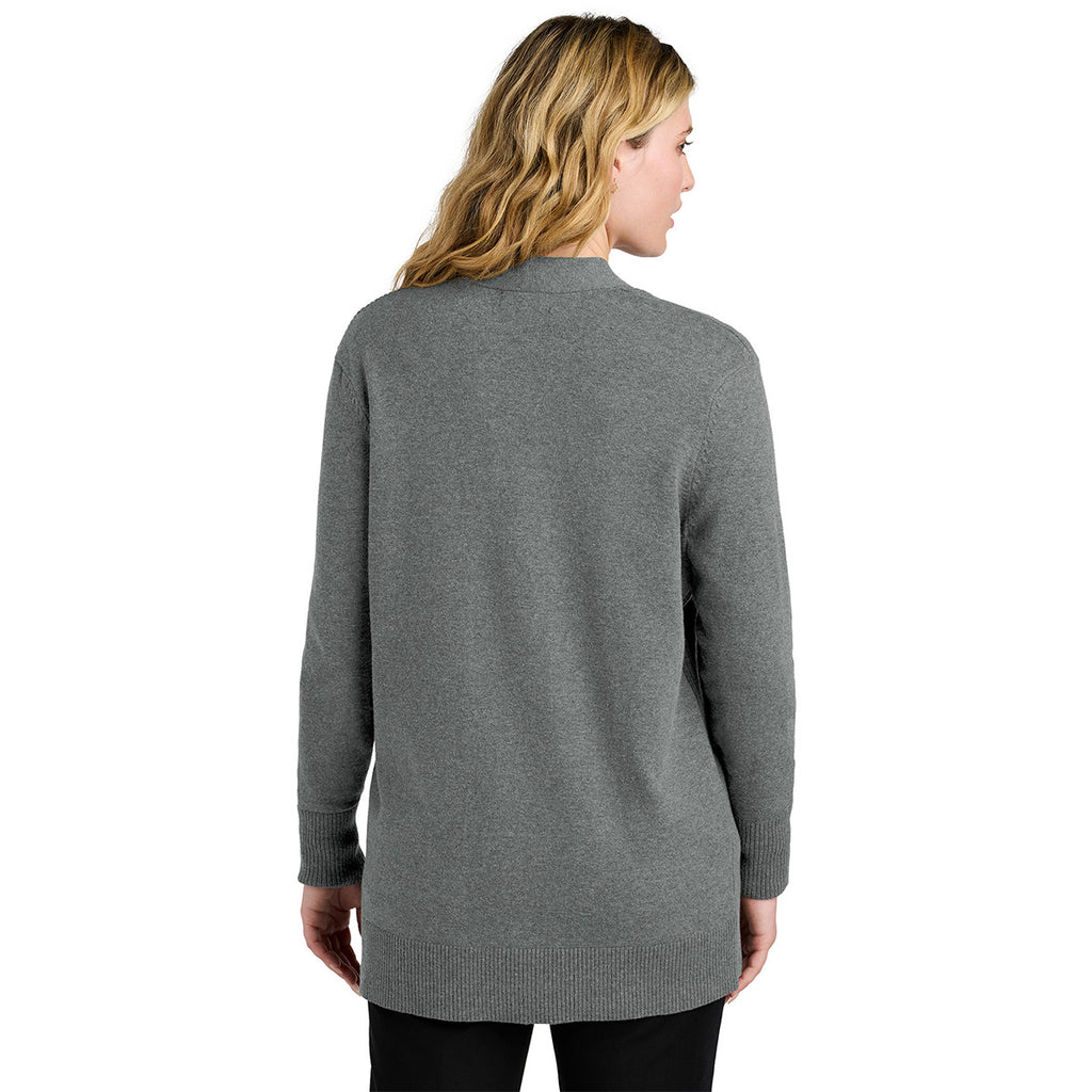 Port Authority Women's Medium Heather Grey Easy Care Open-Front Cardigan Sweater