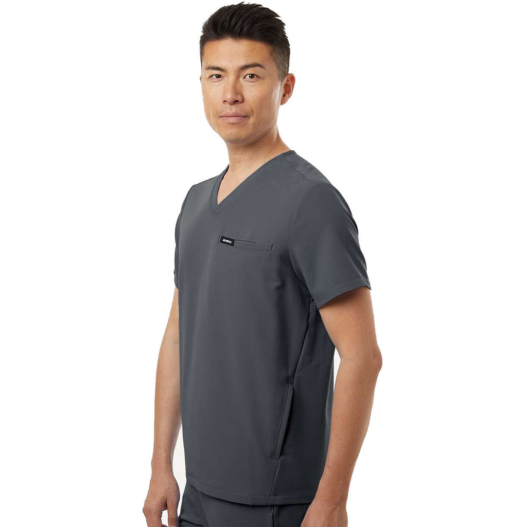 Jaanuu Men's Carbon Grey Platt 3-Pocket Scrub V-Neck Top