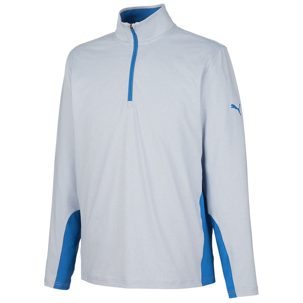 Puma Golf Men's Lake Blue/Bright White Mesa Stripe Quarter-Zip