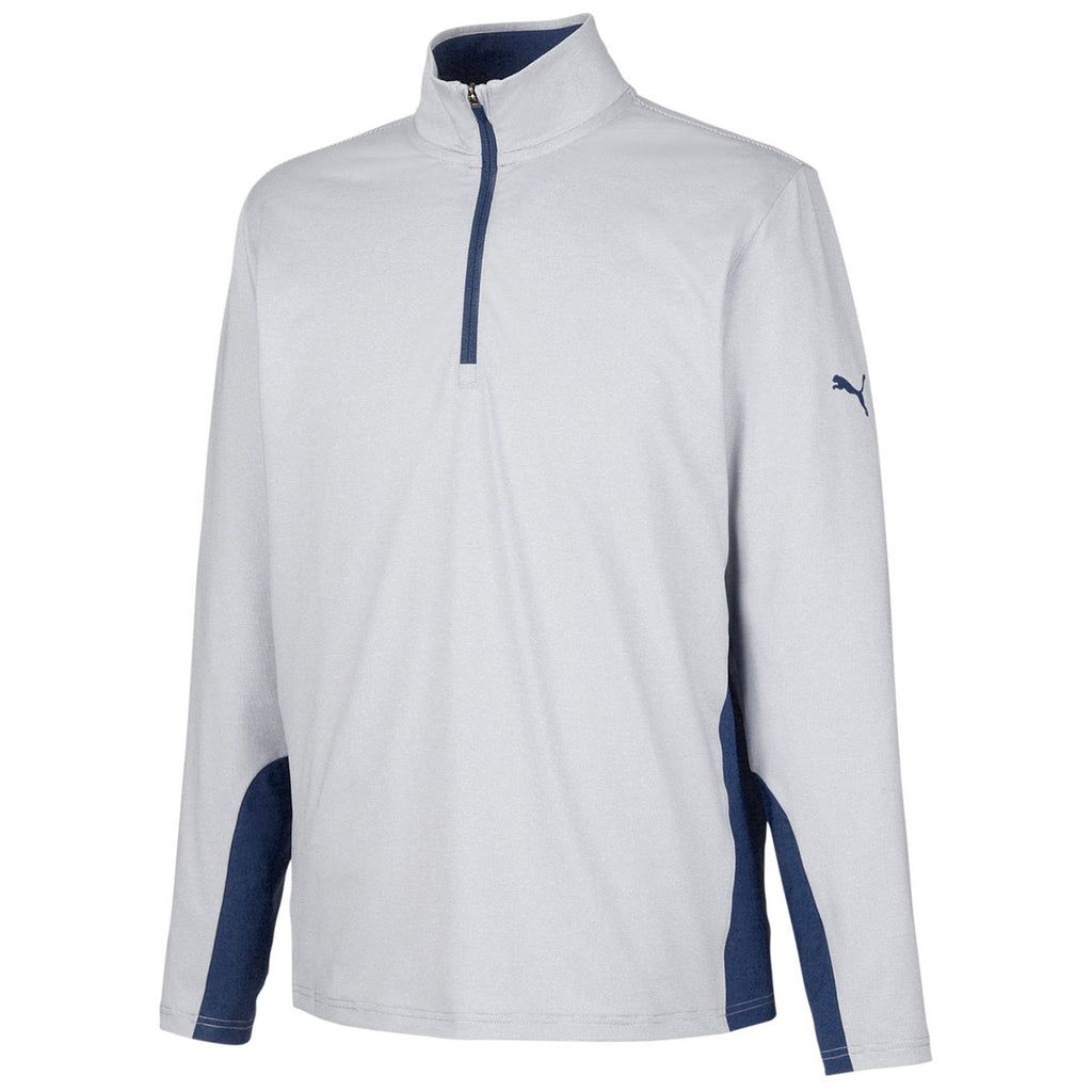 Puma Golf Men's Navy Blazer/Bright White Mesa Stripe Quarter-Zip