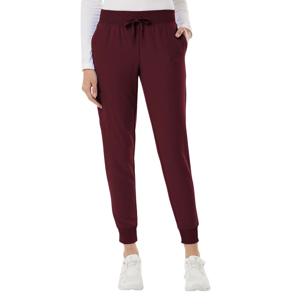 Jaanuu Women's Burgundy Silex Knit-Waist Scrub Joggers