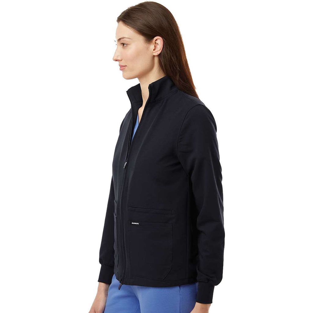 Jaanuu Women's Black Ceri Essential Full-Zip 6-Pocket Scrub Jacket