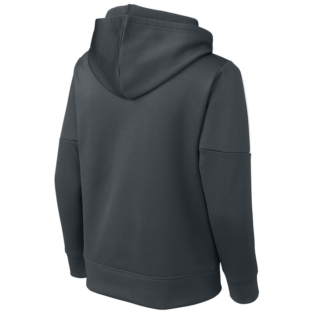 Sport-Tek Youth Iron Grey/ White Sport-Wick Fleece United Pullover Hoodie