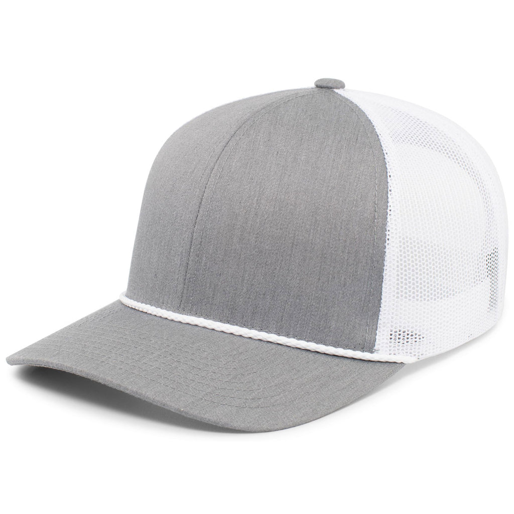 Pacific Headwear Heather Grey/White/Heather Grey Trucker Snapback Braid Cap