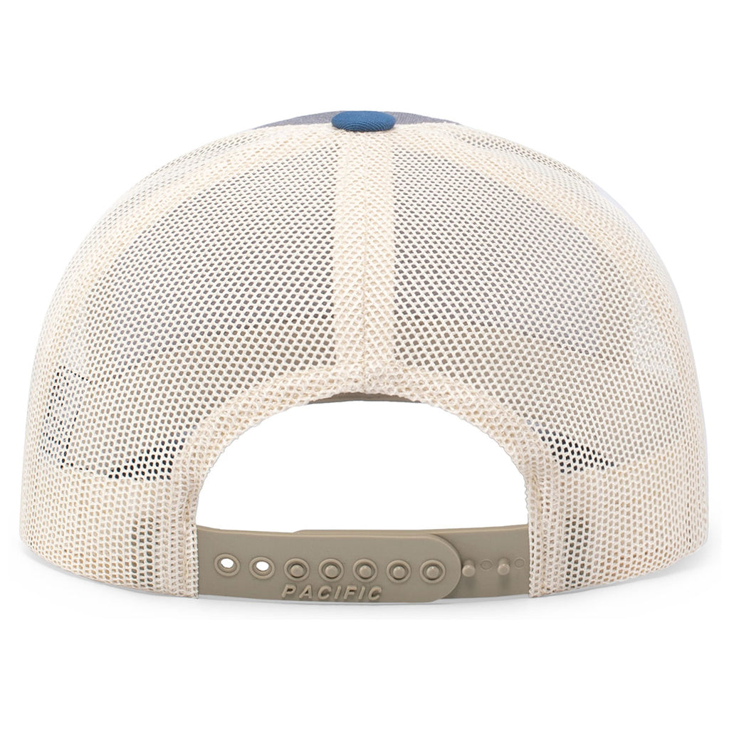 Pacific Headwear Heather Grey/Beige/Ocean Blue Snapback Trucker Mesh Cap