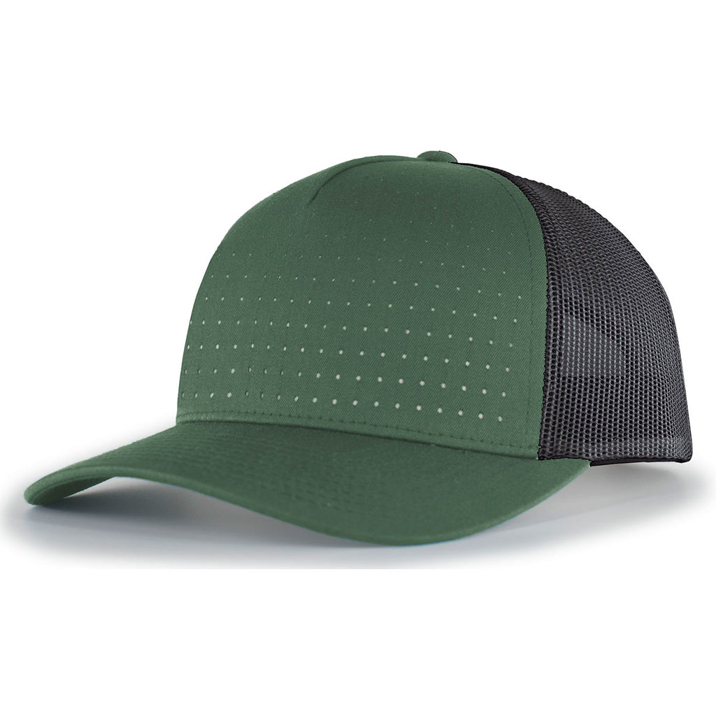 Pacific Headwear Army/Light Charcoal/White Perforated 5-Panel Trucker Snap-Back Cap