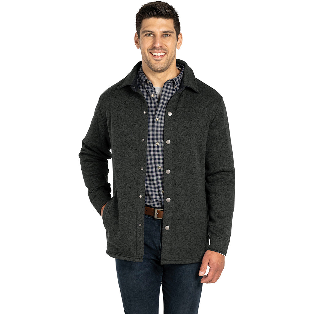 Charles River Men's Black Heathered Fleece Snap Shacket