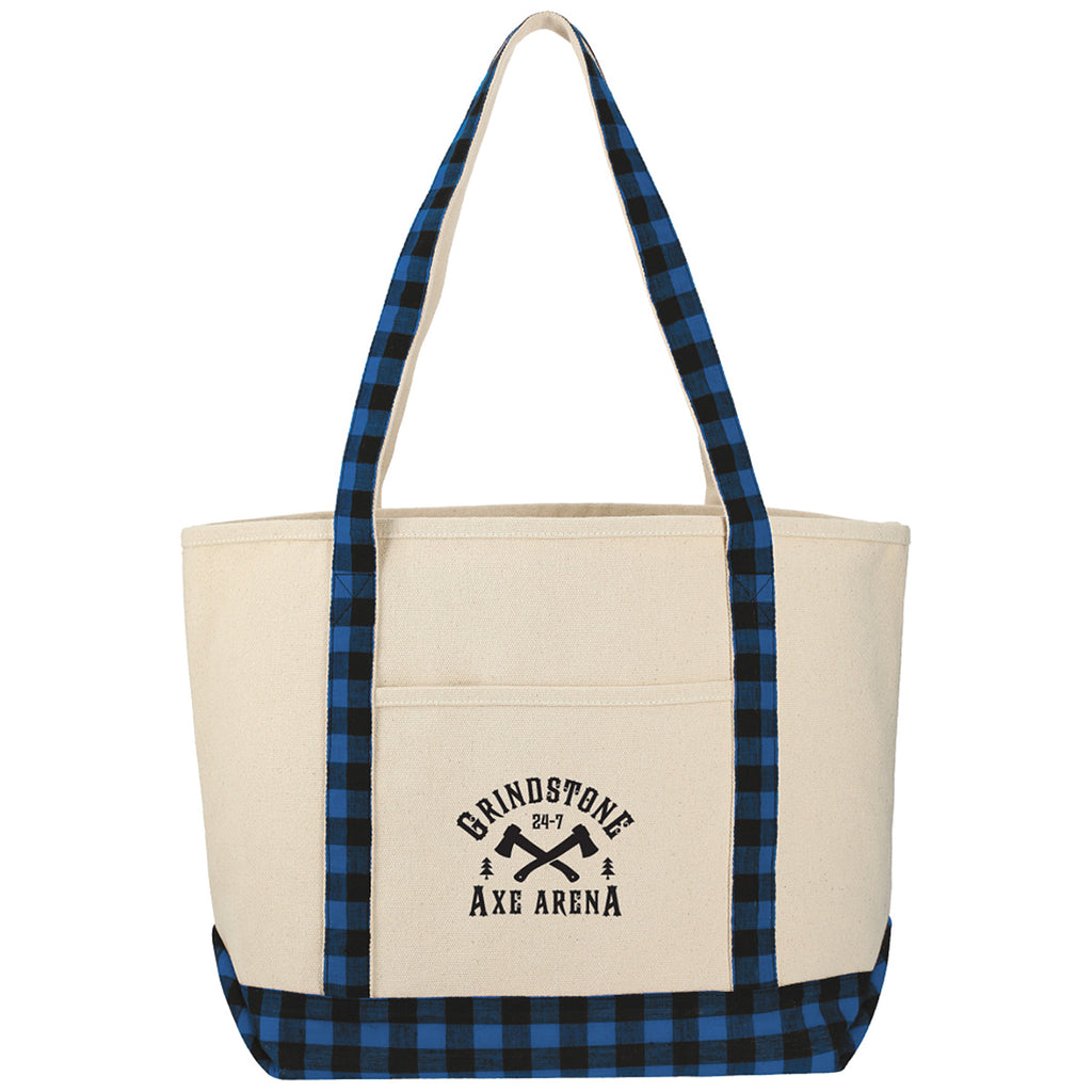 Leeds Blue/Black Buffalo Plaid 18oz Cotton Boat Tote