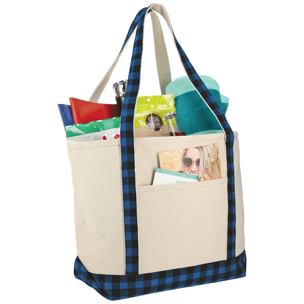 Leeds Blue/Black Buffalo Plaid 18oz Cotton Boat Tote