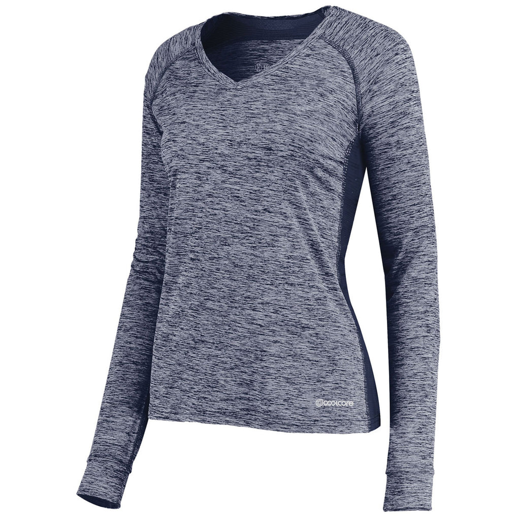 Holloway Women's Navy Heather Electrify Coolcore Long Sleeve Tee