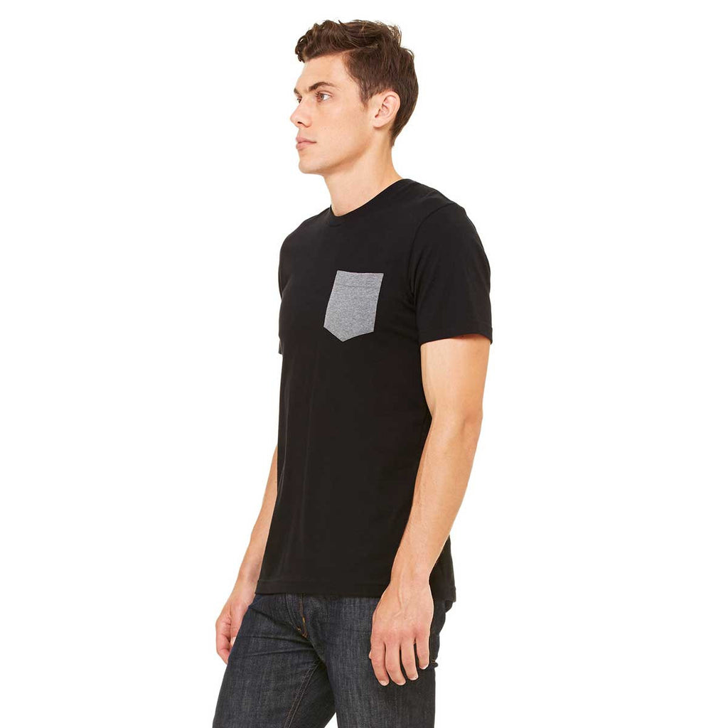 Bella + Canvas Men's Black/Deep Heather Jersey Short-Sleeve Pocket T-Shirt