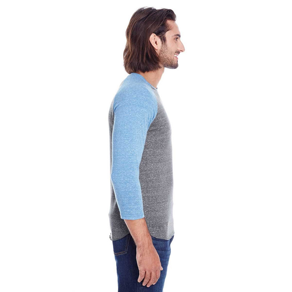 Threadfast Unisex Grey/Royal Triblend 3/4-Sleeve Raglan