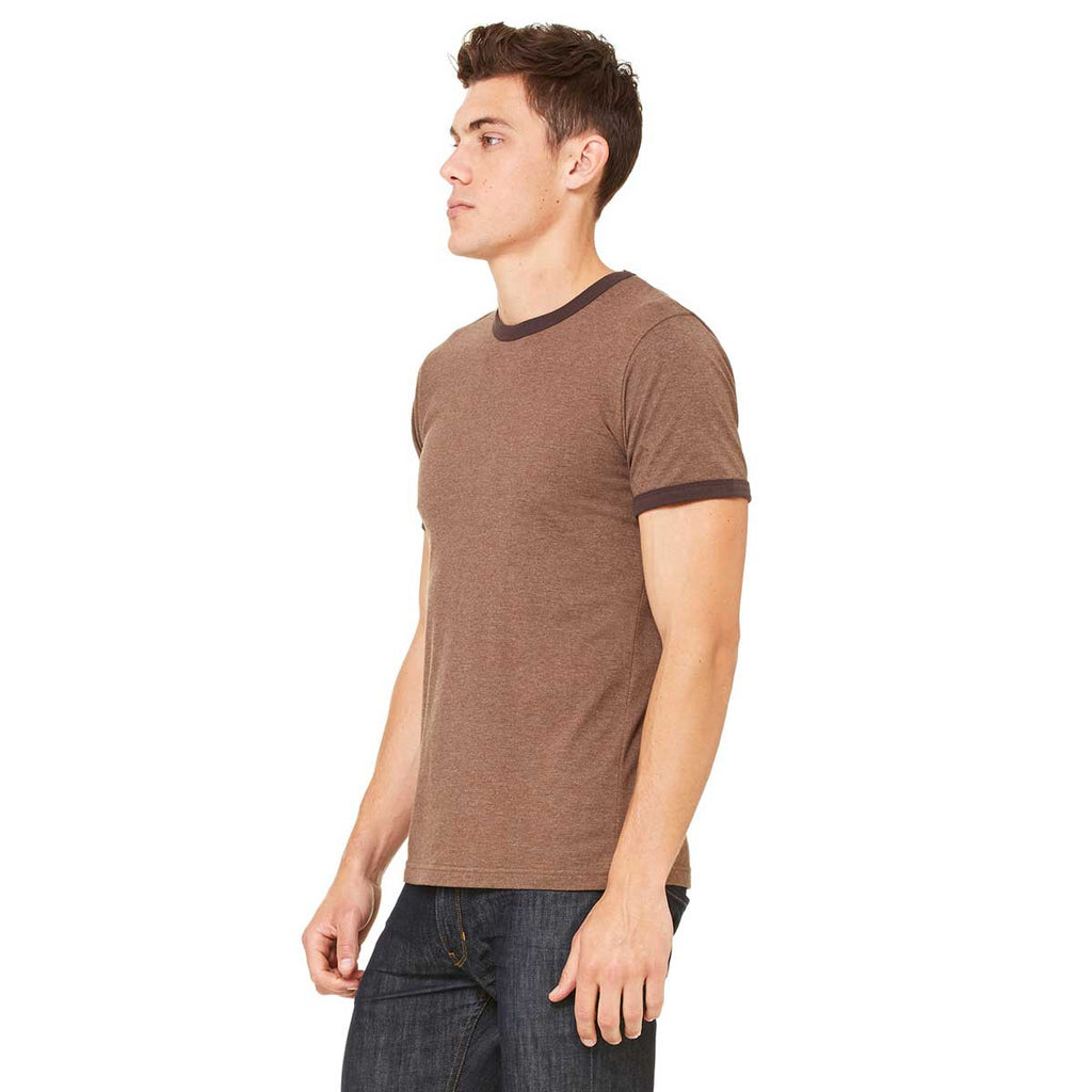 Bella + Canvas Men's Heather Brown/Brown Jersey Short-Sleeve Ringer T-Shirt