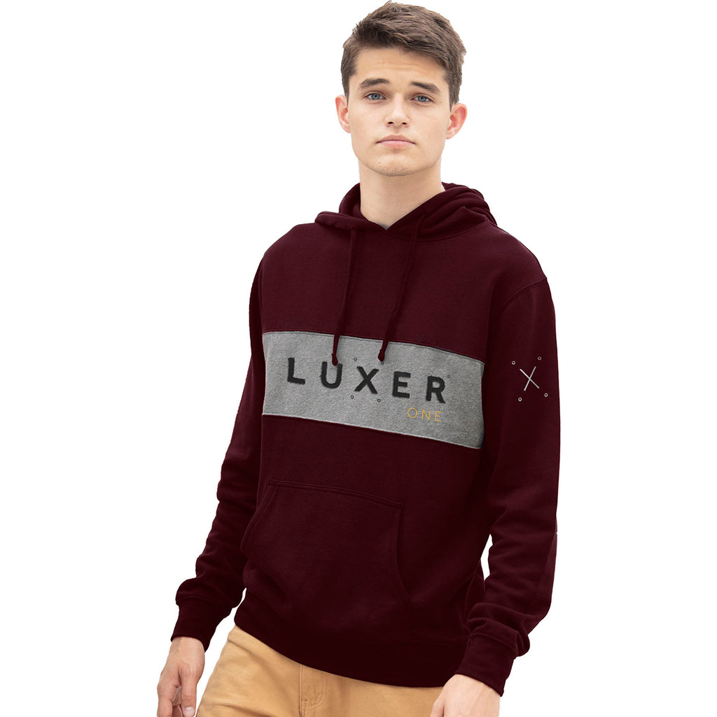 Vantage Men's Deep Maroon Premium Cotton Blocked Fleece Pullover Hoodie